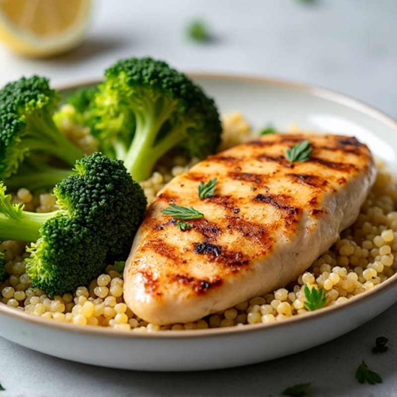 Grilled Chicken Breast with Quinoa and Roasted Broccoli