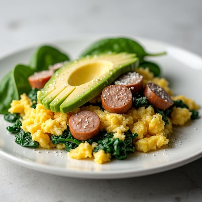 Egg White and Spinach Scramble with Turkey Sausage