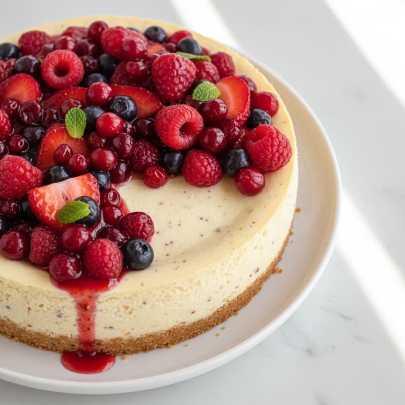 Greek Yogurt Protein Cheesecake with Mixed Berries