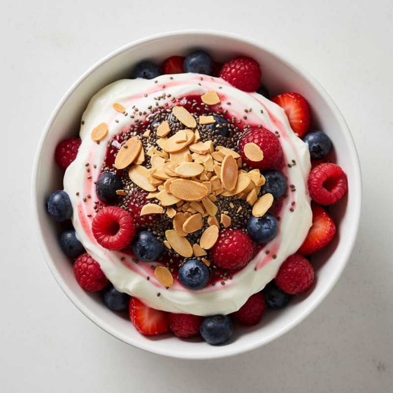 Greek Yogurt Protein Parfait with Mixed Berries and Almonds