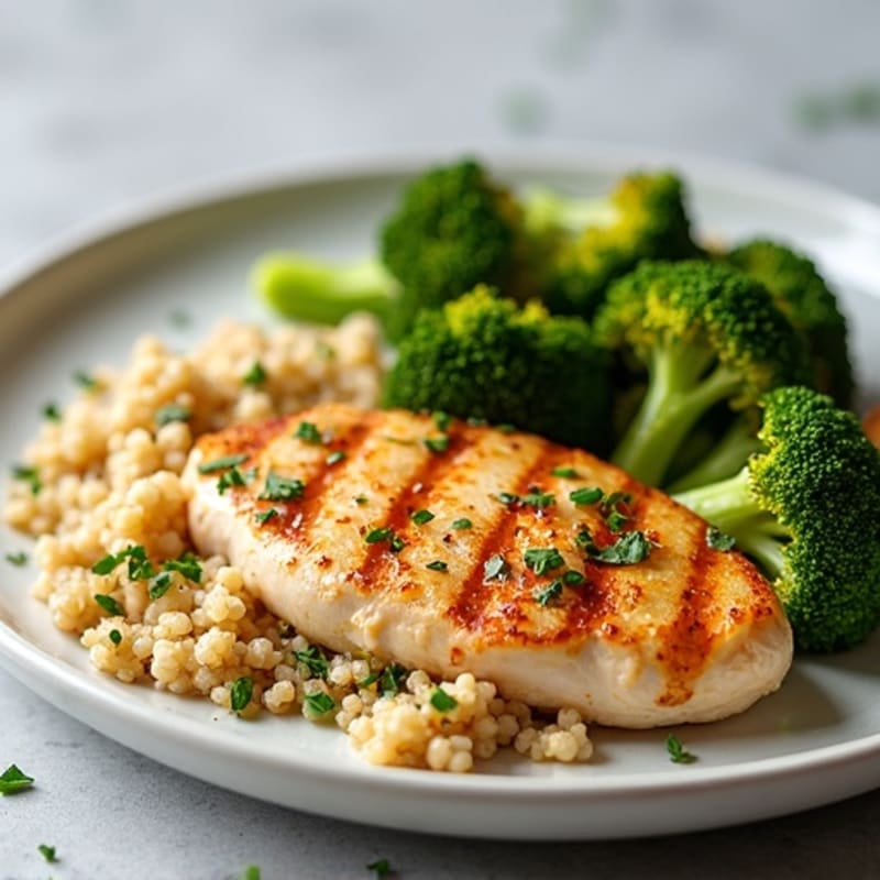 Grilled Chicken Breast with Quinoa and Roasted Broccoli