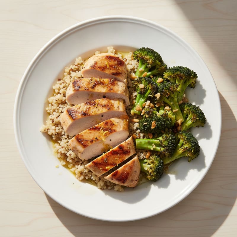 Grilled Chicken Breast with Roasted Broccoli and Quinoa