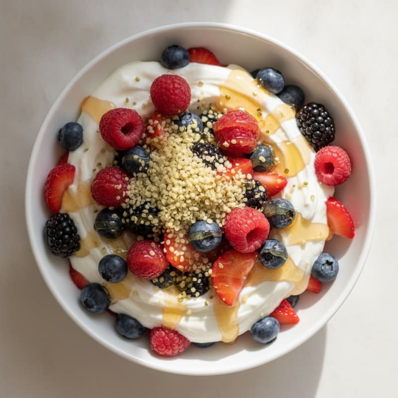 Creamy Greek Yogurt Parfait with Mixed Berries and Hemp Seeds