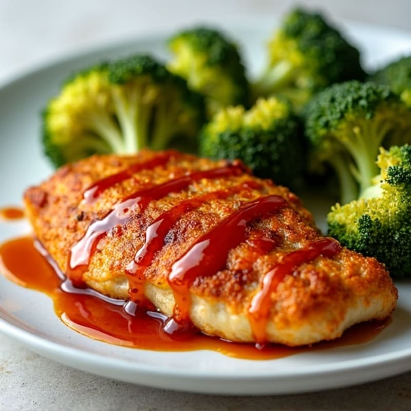 Crispy Baked Chicken with Sweet and Spicy Glaze and Roasted Broccoli
