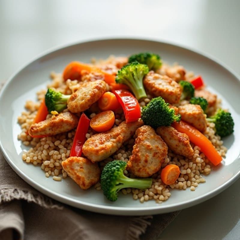 Crispy Chicken and Vegetable Brown Rice Stir-fry