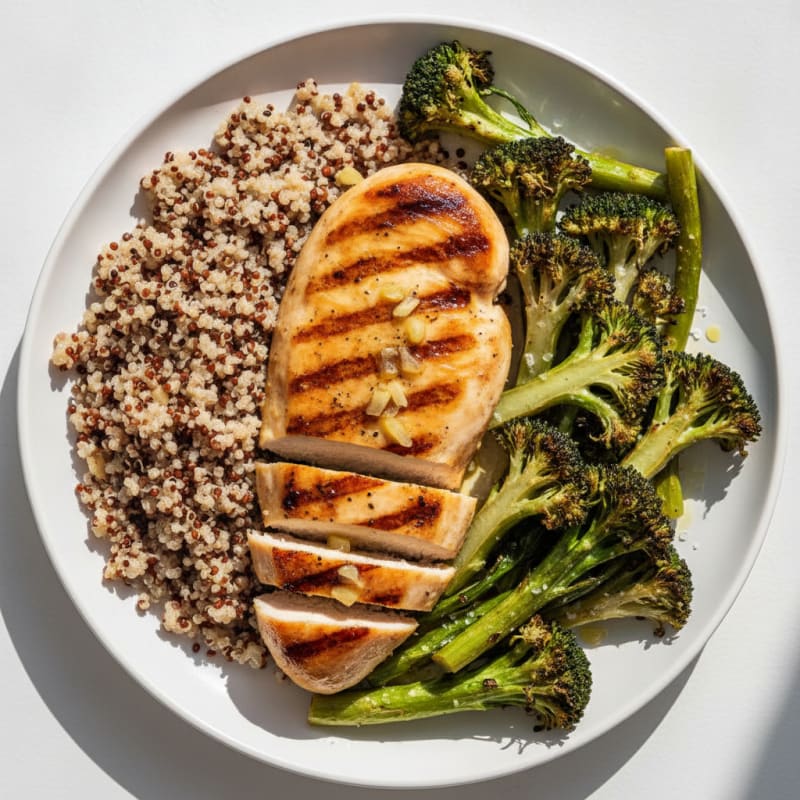 Grilled Chicken Breast with Quinoa and Roasted Broccoli