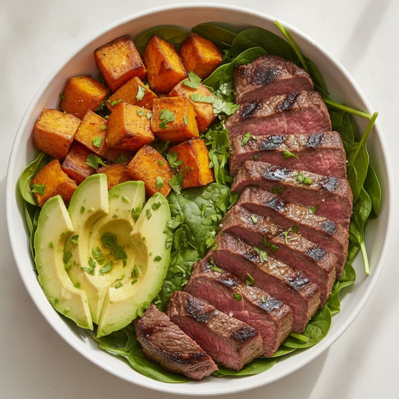 Grilled Beef and Sweet Potato Bowl with Fresh Cilantro