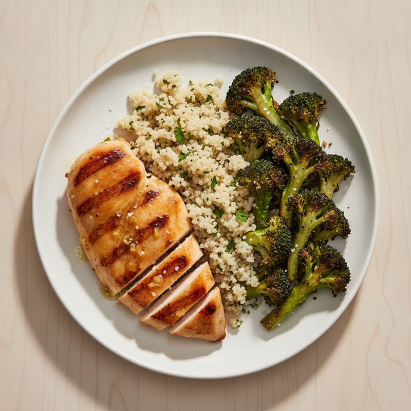 Grilled Chicken Breast with Quinoa and Roasted Broccoli