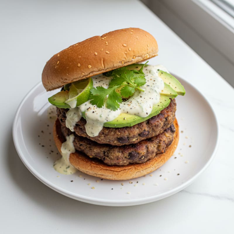 Mushroom and Black Bean Burger with Avocado