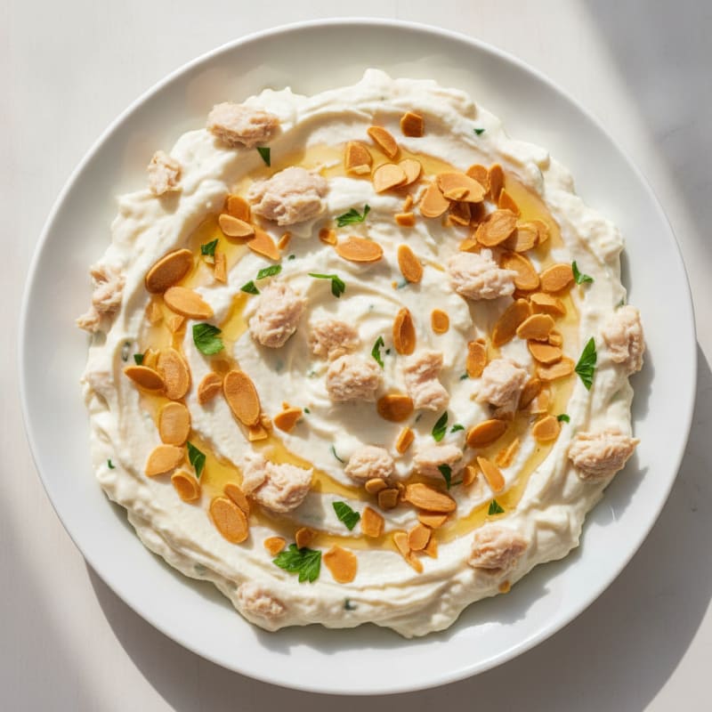 Creamy Greek Yogurt Protein Mousse with Chopped Chicken and Almonds