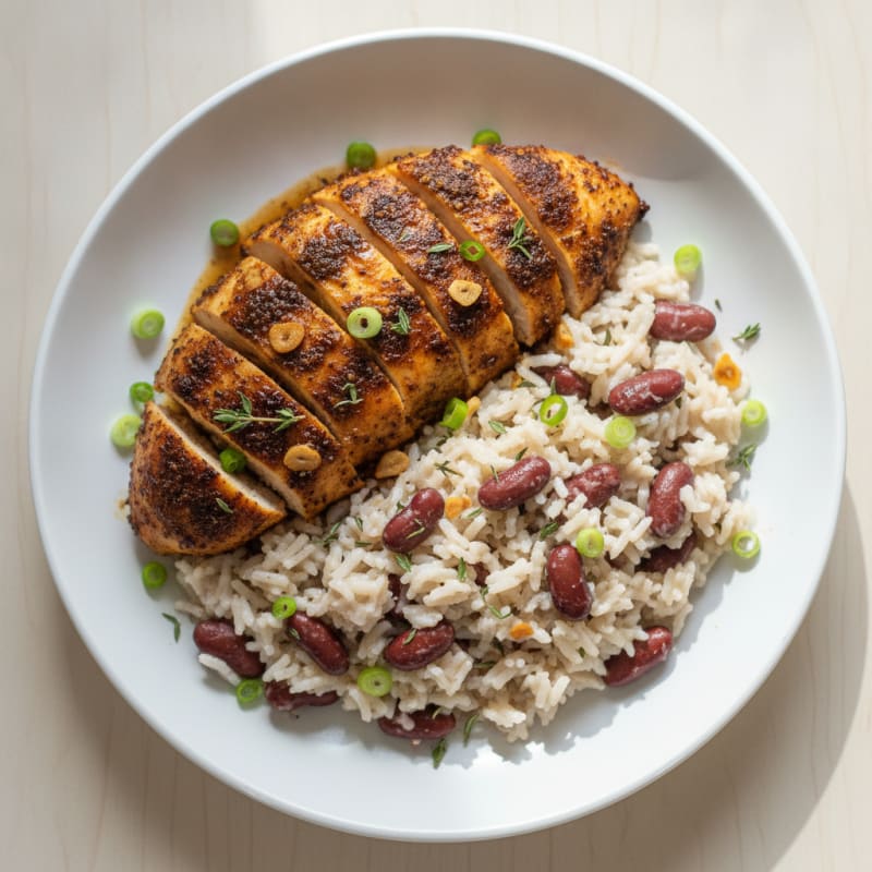 Jerk Chicken with Coconut Rice and Peas