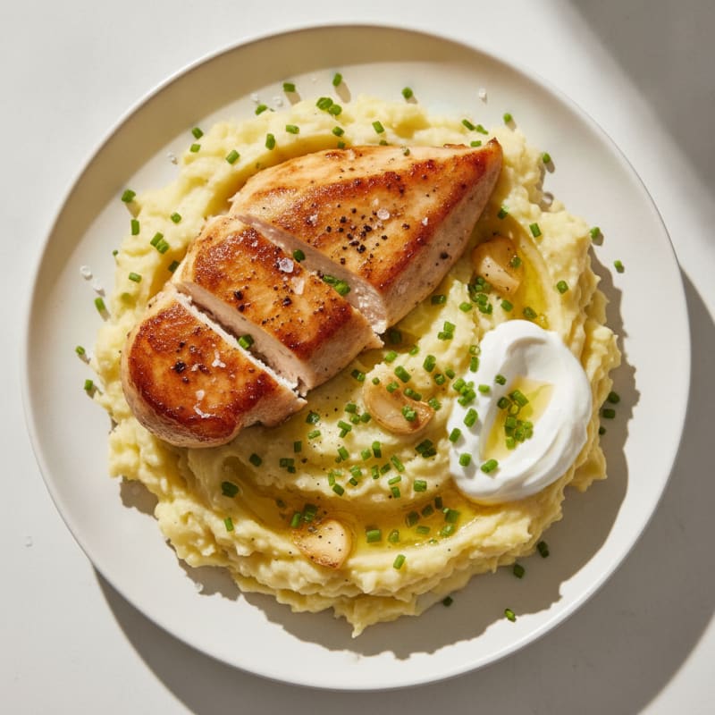 Buttery Garlic Mashed Potatoes with Pan-Seared Chicken