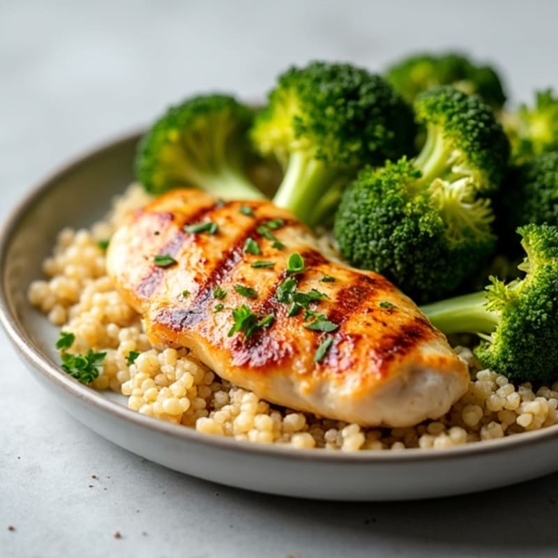Grilled Chicken Breast with Quinoa and Roasted Broccoli