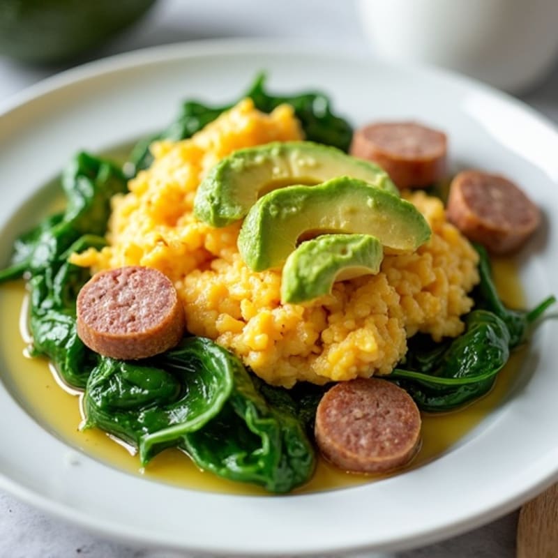 Egg White Scramble with Spinach and Turkey Sausage