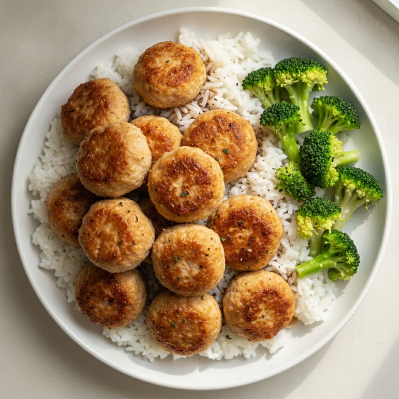 Chicken Meatballs with Jasmine Rice and Broccoli