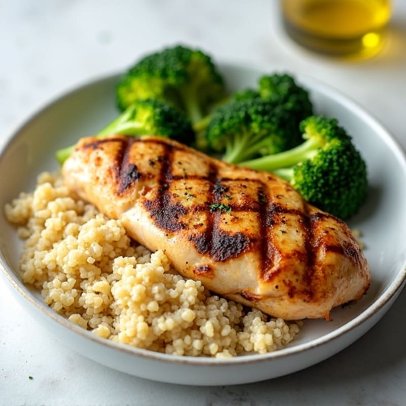 Grilled Chicken Breast with Quinoa and Steamed Broccoli