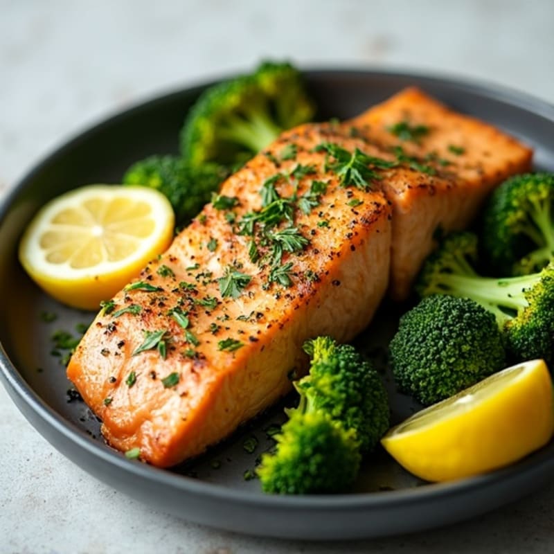 Herb-Crusted Sheet Pan Salmon with Roasted Lemon Broccoli