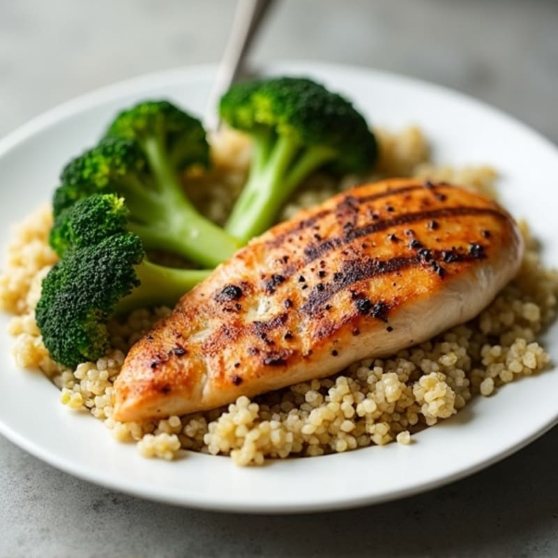 Grilled Chicken Breast with Quinoa and Roasted Broccoli
