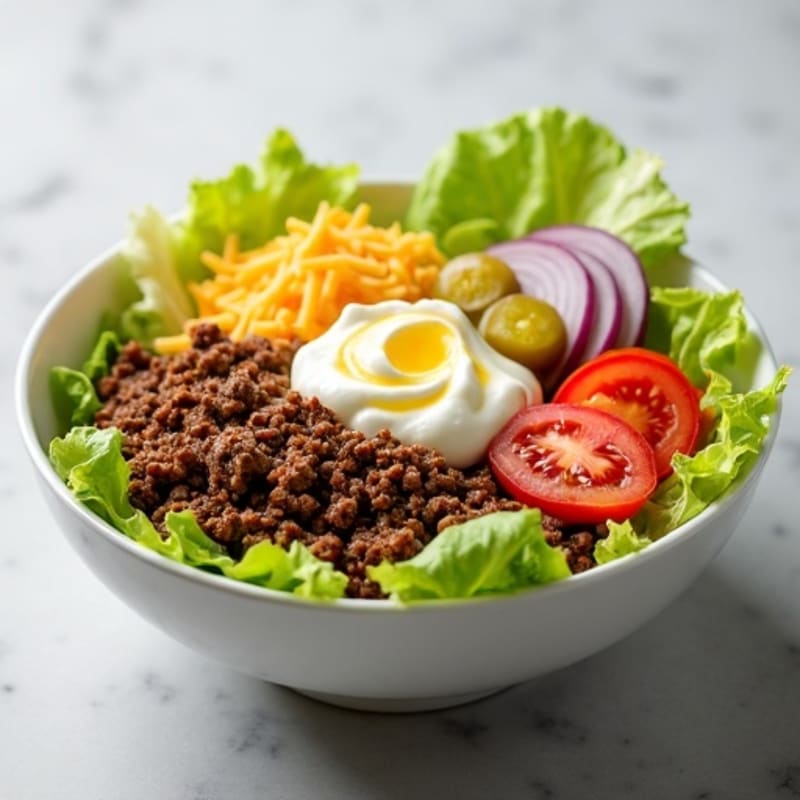 Lean Ground Beef Big Mac Style Bowl with Creamy Dressing and Crispy Lettuce