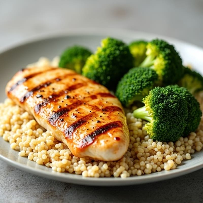 Grilled Chicken Breast with Quinoa and Roasted Broccoli