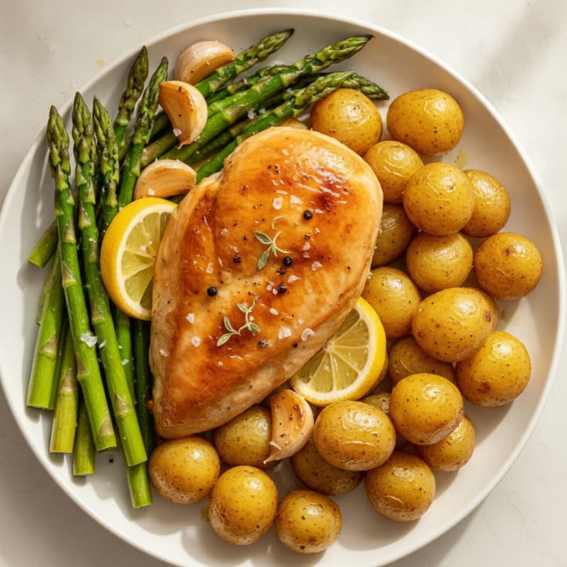 Lemon Herb Roasted Chicken with Asparagus