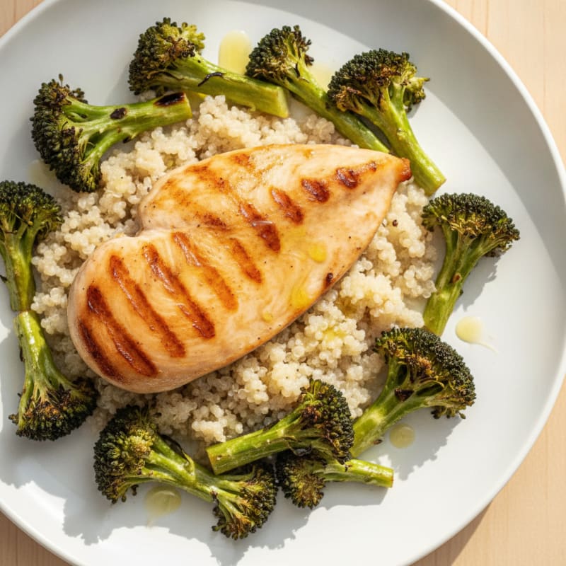 Grilled Chicken Breast with Quinoa and Roasted Broccoli
