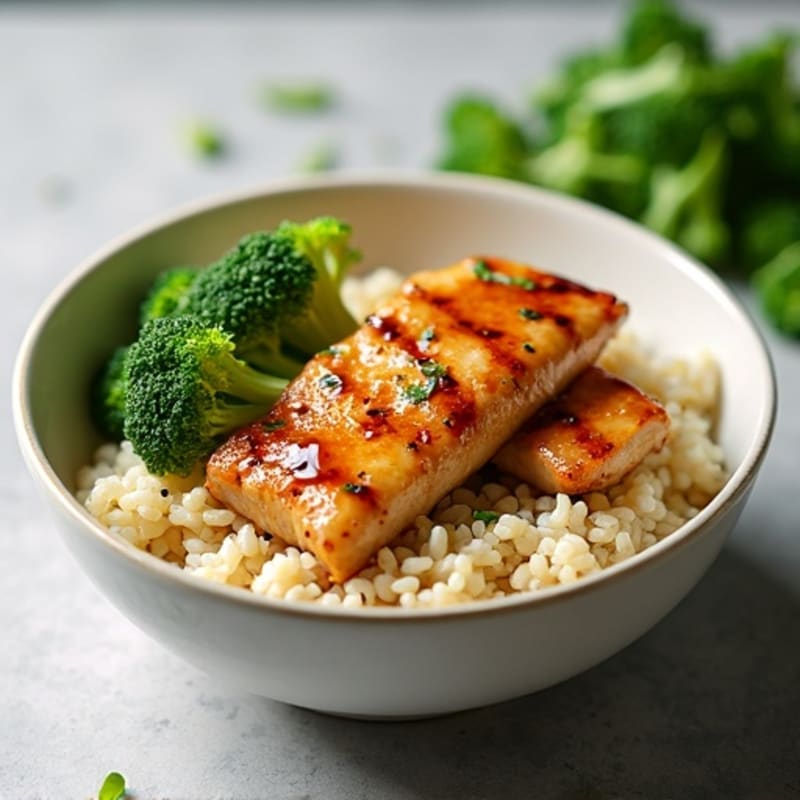Honey-Garlic Glazed Chicken with Roasted Broccoli Rice Bowl