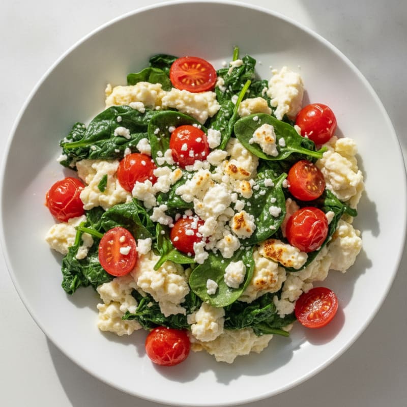 Egg White and Spinach Scramble with Cherry Tomatoes