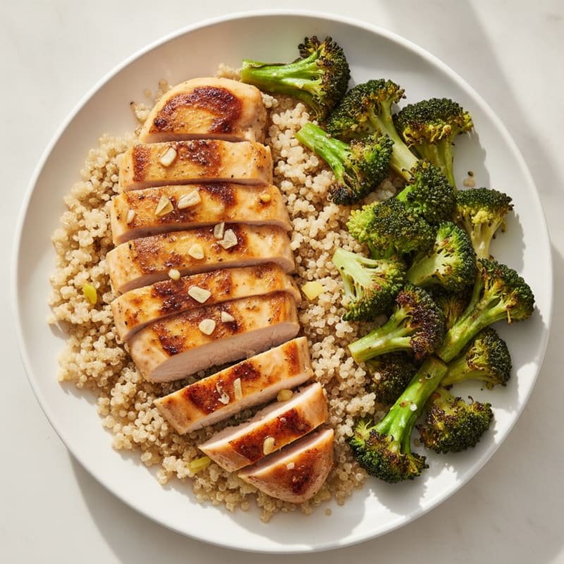 Grilled Chicken Breast with Quinoa and Roasted Broccoli