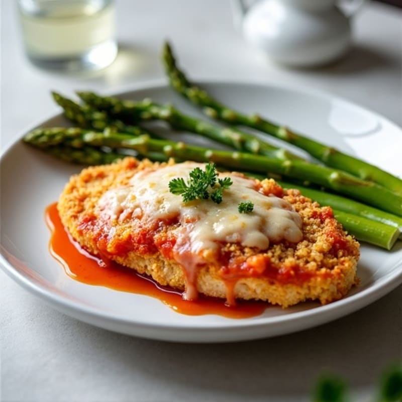Crispy Baked Chicken Parmesan with Roasted Asparagus