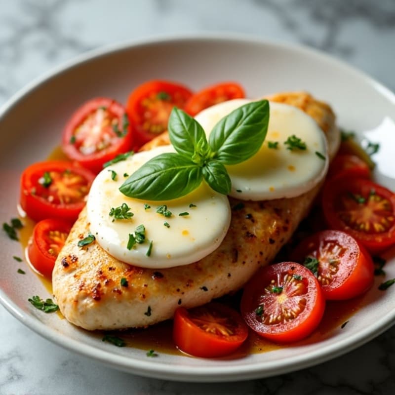 Pan-Seared Chicken with Fresh Tomato, Melty Mozzarella, and Basil