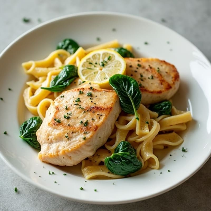 Creamy Lemon Garlic Chicken Pasta with Fresh Spinach