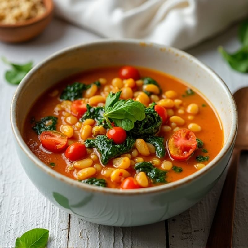 Hearty Red Lentil Curry with Fresh Spinach