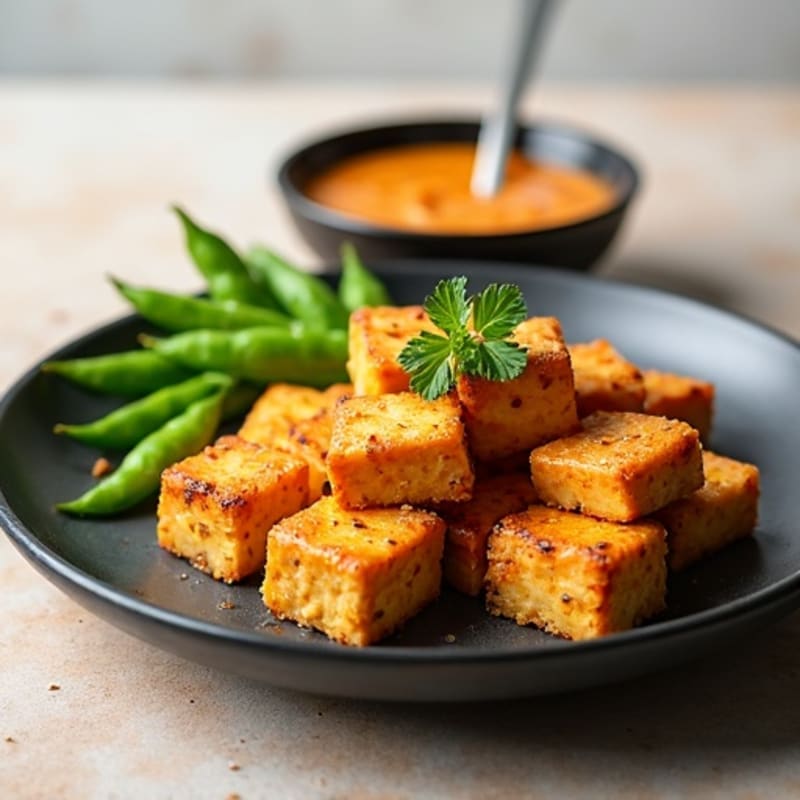 Crispy Pan-Seared Tofu with Spicy Peanut Sauce