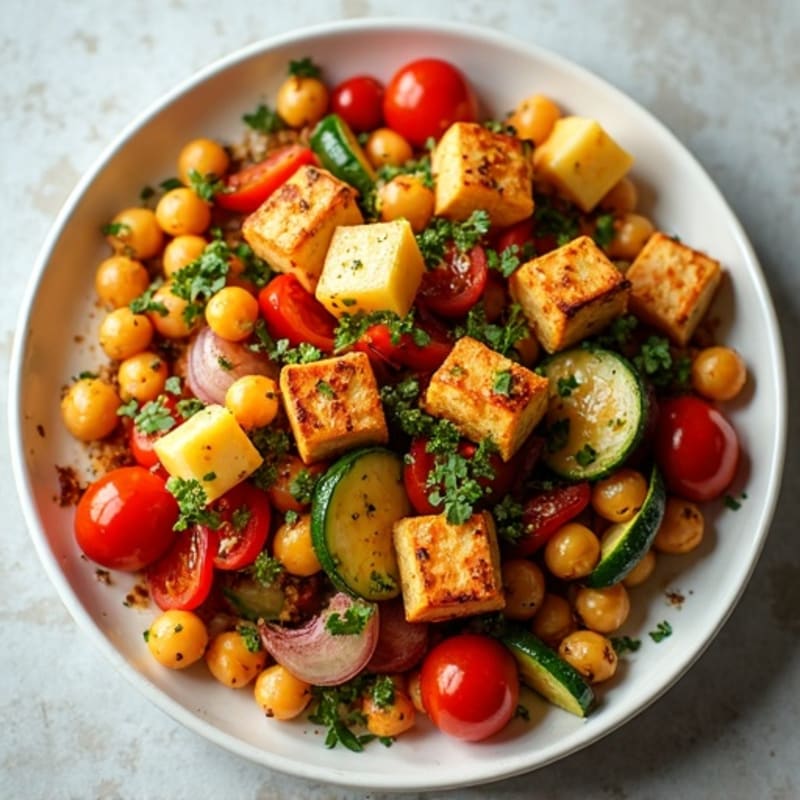 Sheet Pan Roasted Vegetables and Crispy Chickpeas with Lemon-Herb Dressing