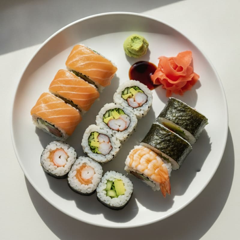 Assorted Fresh Sushi Rolls with Wasabi