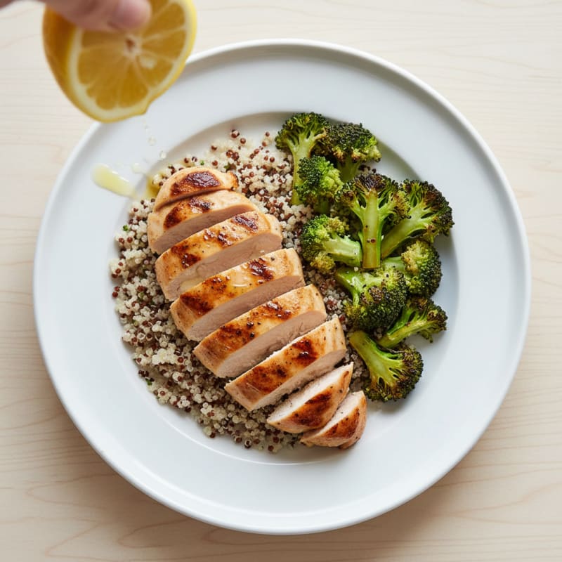 Grilled Chicken Breast with Quinoa and Roasted Broccoli