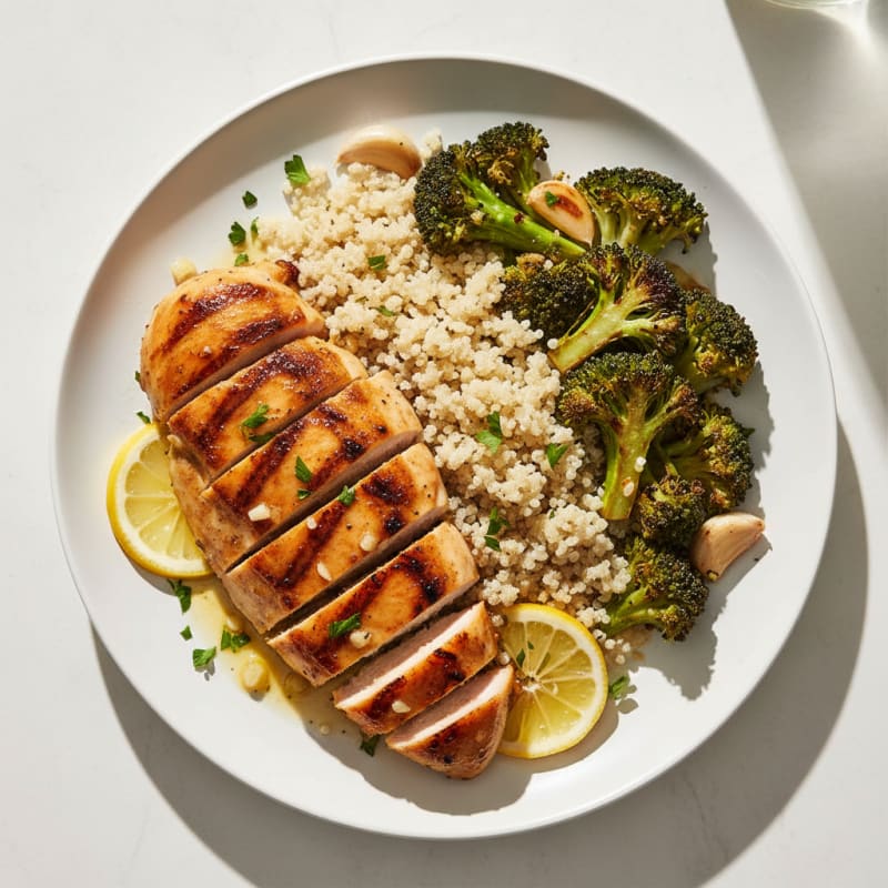 Grilled Lemon Garlic Chicken with Quinoa and Roasted Broccoli