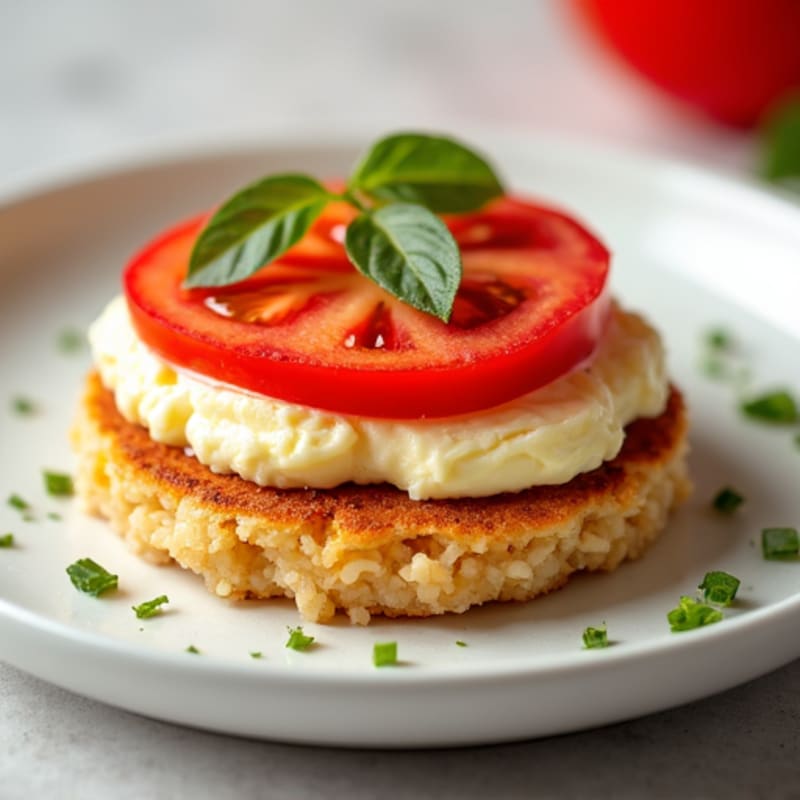 Vegemite Cottage Cheese Rice Cakes with Sliced Tomato