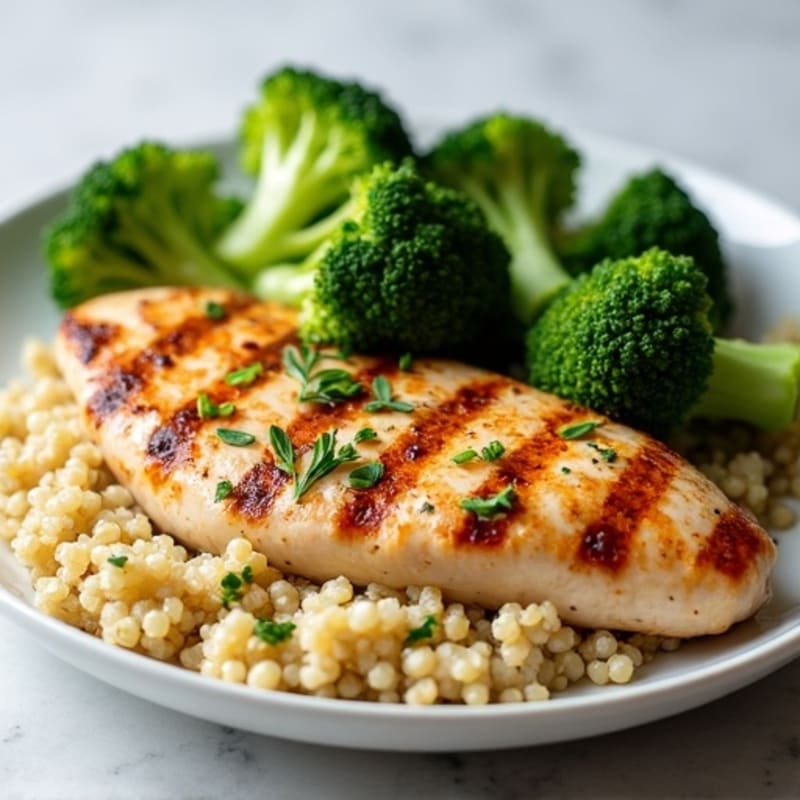 Grilled Chicken Breast with Quinoa and Roasted Broccoli