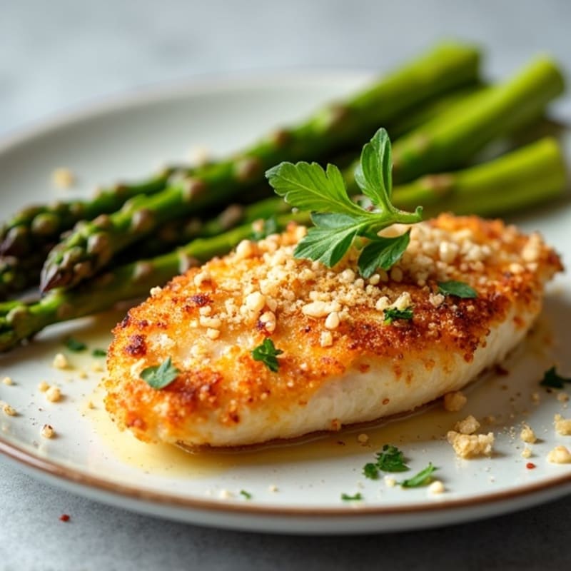 Crispy Garlic Parmesan Chicken with Roasted Asparagus