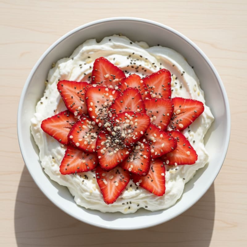 Creamy Protein Yogurt with Sliced Strawberries and Chia Seeds