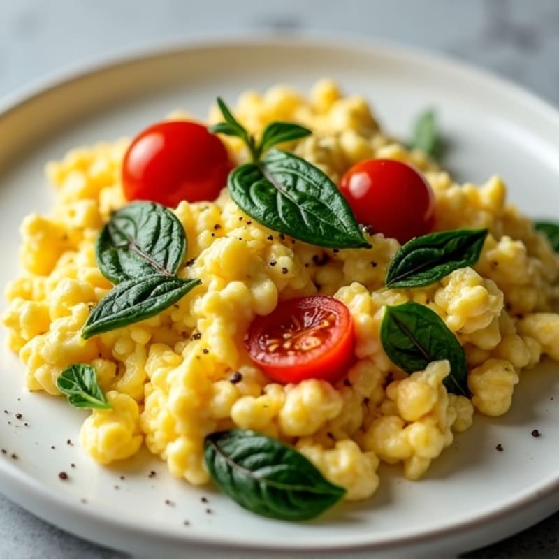 Creamy Scrambled Eggs with Fresh Spinach and Cherry Tomatoes