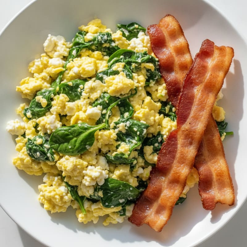 Cottage Cheese Scramble with Spinach and Turkey Bacon