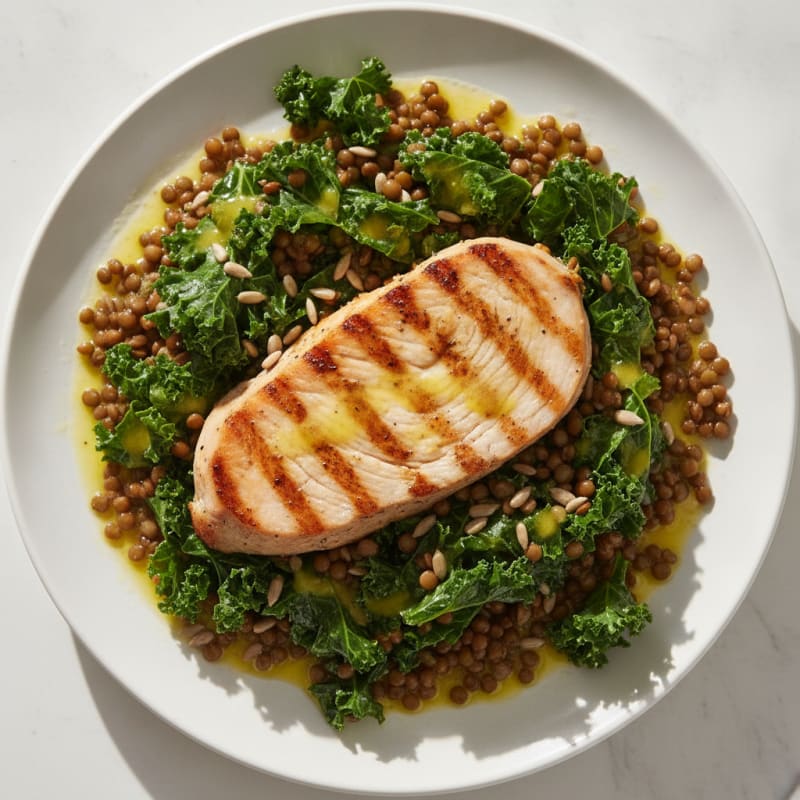 Grilled Turkey Breast with Lentil and Kale Salad