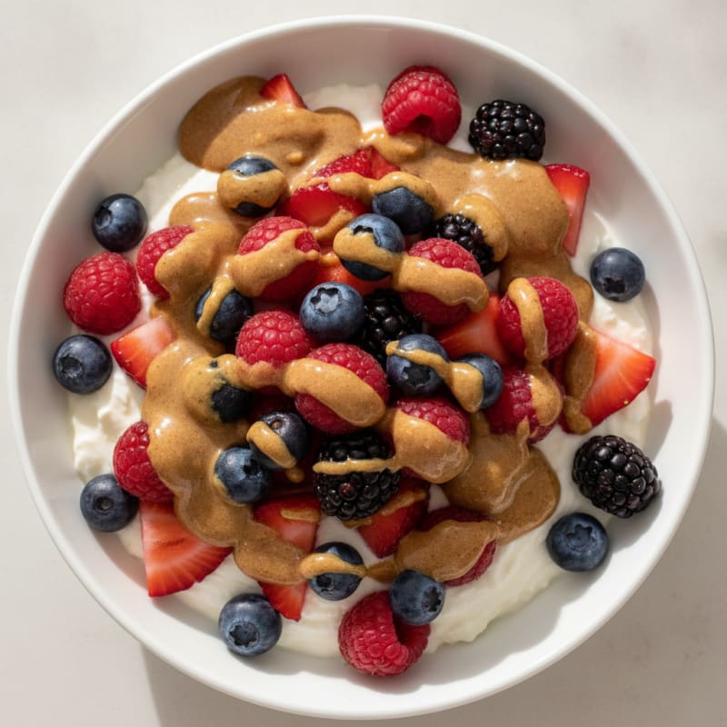 Greek Yogurt Protein Parfait with Mixed Berries and Almond Butter