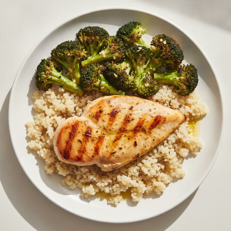 Grilled Chicken Breast with Roasted Broccoli and Quinoa