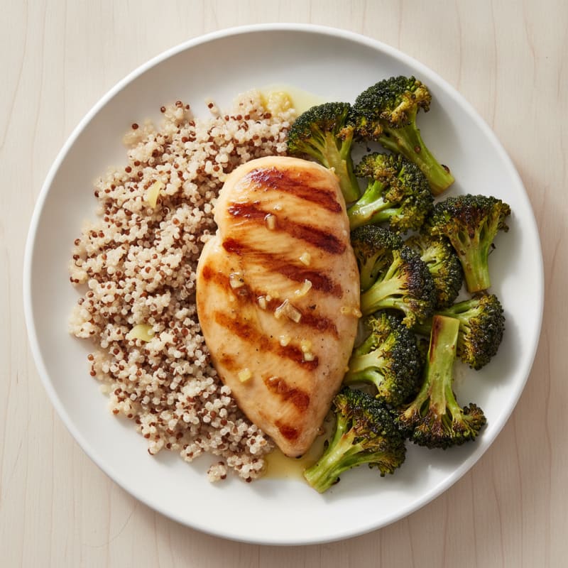 Grilled Chicken Breast with Quinoa and Roasted Broccoli