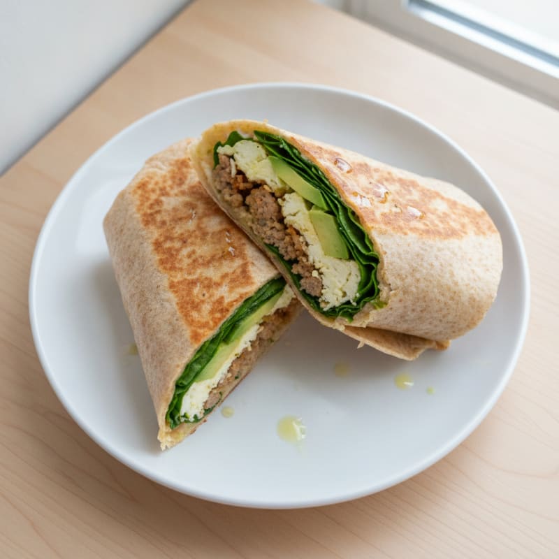 Crispy Egg White and Turkey Sausage Breakfast Wrap