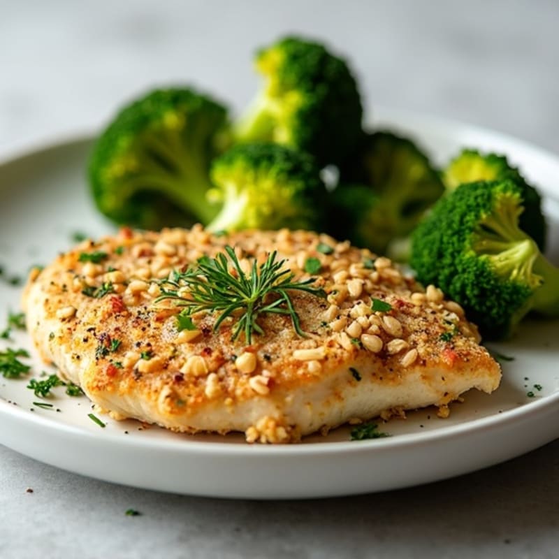 Herb-Crusted Almond Chicken with Roasted Broccoli